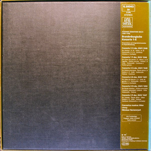 Johann Sebastian Bach, Concentus Musicus Wien, Nikolaus Harnoncourt : Brandenburgische Konzerte 1-6 (2xLP + Box, RE)