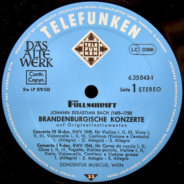 Johann Sebastian Bach, Concentus Musicus Wien, Nikolaus Harnoncourt : Brandenburgische Konzerte 1-6 (2xLP + Box, RE)