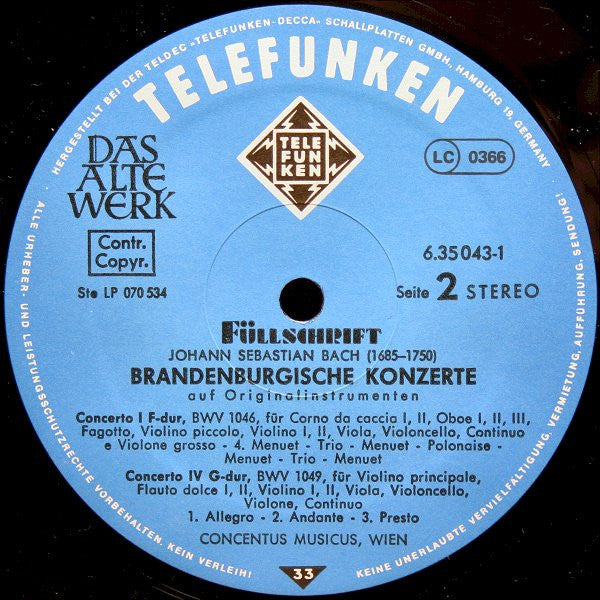 Johann Sebastian Bach, Concentus Musicus Wien, Nikolaus Harnoncourt : Brandenburgische Konzerte 1-6 (2xLP + Box, RE)