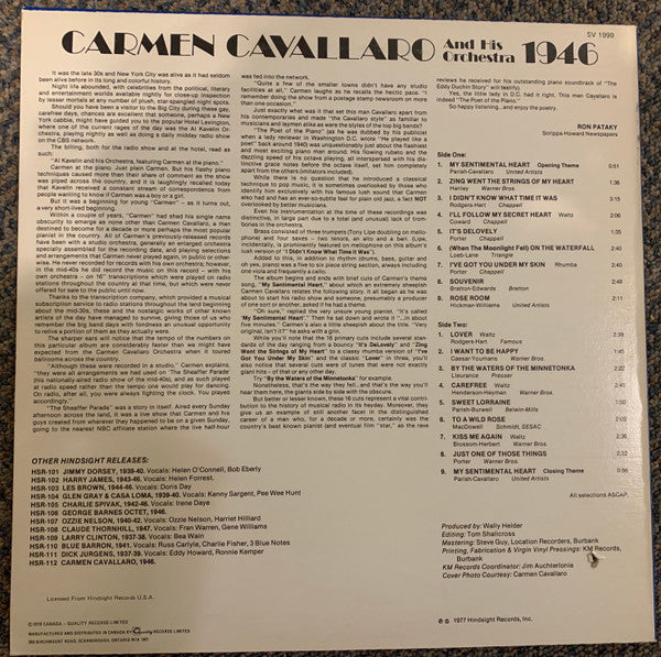 Carmen Cavallaro And His Orchestra : The Uncollected Carmen Cavallaro, 1946 (LP, Comp)