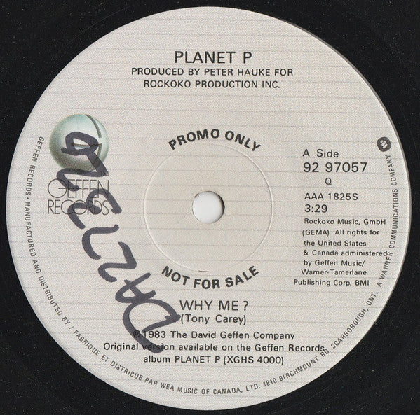 Planet P* : Why Me? (7", Single, Promo, Sol)