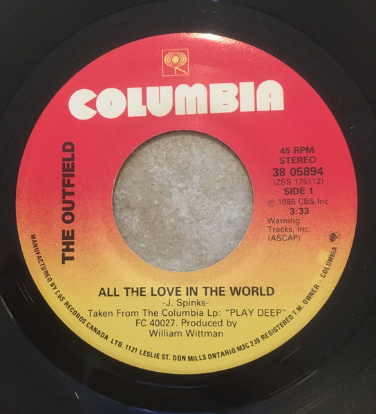 The Outfield : All The Love In The World (7", Single)