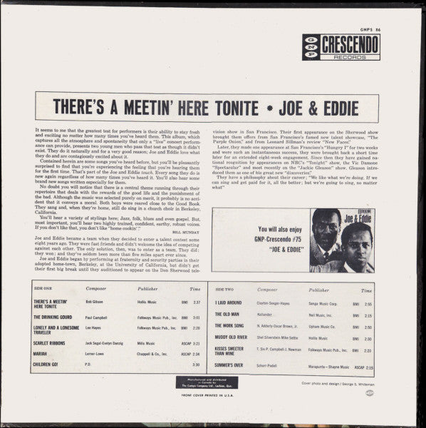 Joe & Eddie : There's A Meetin' Here Tonite (LP, Album)