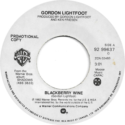 Gordon Lightfoot : Blackberry Wine (7", Single, Promo)