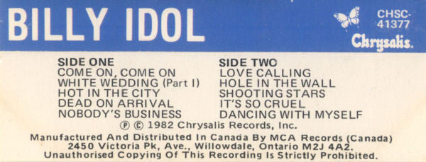 Billy Idol : Billy Idol (Cass, Album, Dol)