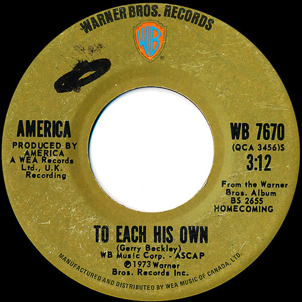 America (2) : Don't Cross The River / To Each His Own (7", Single)