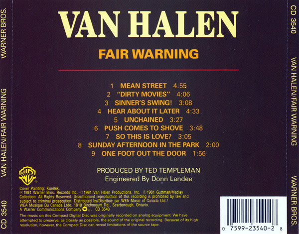 Van Halen : Fair Warning (CD, Album, RE)