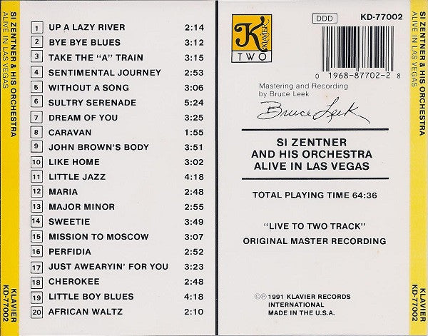 Si Zentner & His Orchestra* : Alive In Las Vegas (CD, Album)