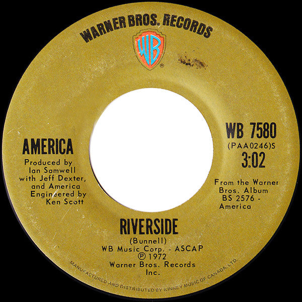 America (2) : I Need You / Riverside (7", Single)