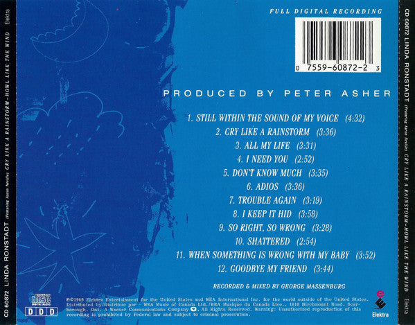 Linda Ronstadt Featuring Aaron Neville : Cry Like A Rainstorm - Howl Like The Wind (CD, Album)