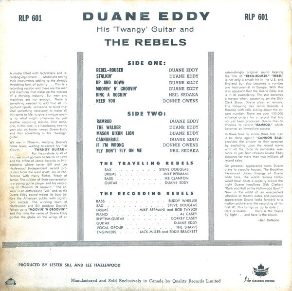 Duane Eddy With Guest Artists Donnie Owens and Neil Sedaka : Duane Eddy's Twangy Guitar (LP, Comp, Mono)