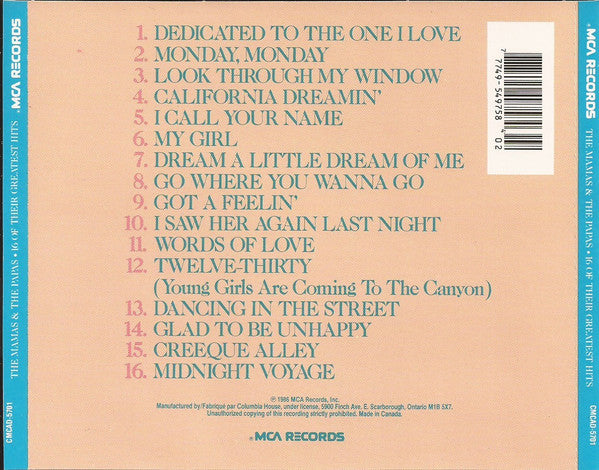 The Mamas & The Papas : 16 Of Their Greatest Hits (CD, Comp, Club, RE, RM)