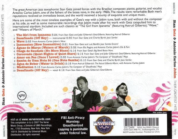 Stan Getz & Antonio Carlos Jobim : Their Greatest Hits (CD, Comp, Club)