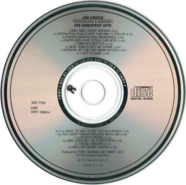 Jim Croce : Photographs & Memories • His Greatest Hits (CD, Comp, Club, RE)