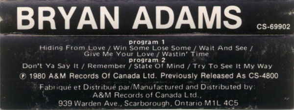 Bryan Adams : Bryan Adams (Cass, Album, RE, Dol)