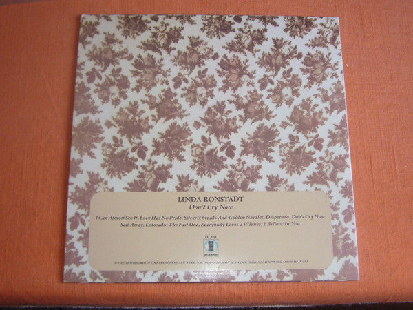 Linda Ronstadt : Don't Cry Now (LP, Album, RE)