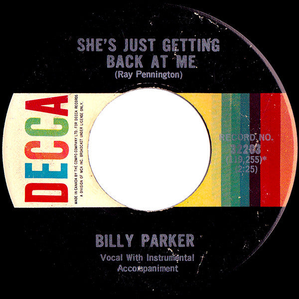 Billy Parker (4) : I'm Drinking All The Time / She's Just Getting Back At Me (7", Single)
