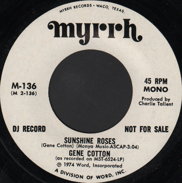 Gene Cotton : Sunshine Roses (7", Mono, Promo)