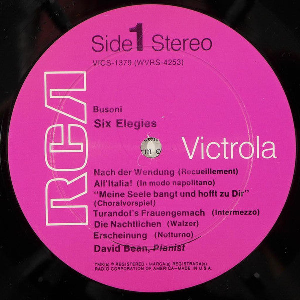 Heitor Villa-Lobos / Ferruccio Busoni - David Bean (3) : Rudepoêma / Six Elegies (LP)