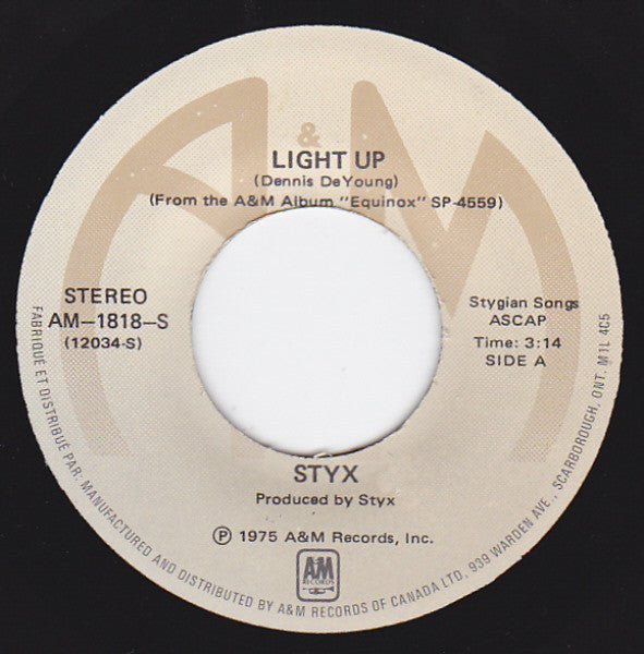 Styx : Light Up / Born For Adventure (7", Single)