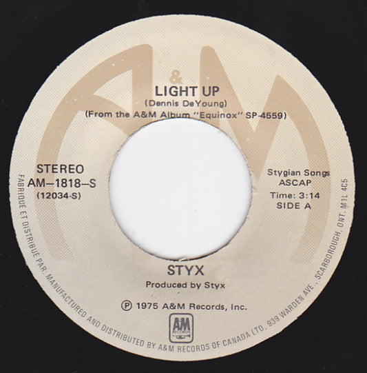 Styx : Light Up / Born For Adventure (7", Single)