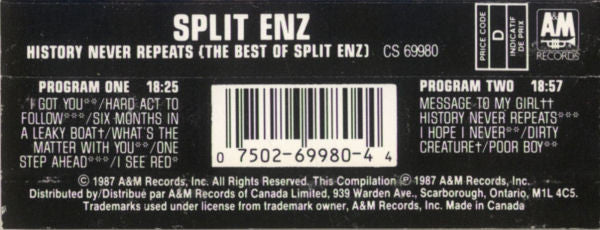 Split Enz : History Never Repeats (The Best Of Split Enz) (Cass, Comp, ►s,)