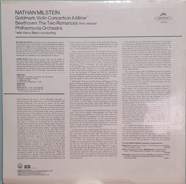 Karl Goldmark / Ludwig van Beethoven - Nathan Milstein, Harry Blech, Philharmonia Orchestra : Violin Concerto In A Minor / The Two Romances (LP)