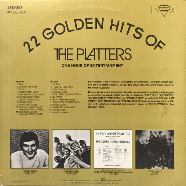 The Platters : 22 Golden Hits Of The Platters - One Hour Of Entertainment (LP, Comp)