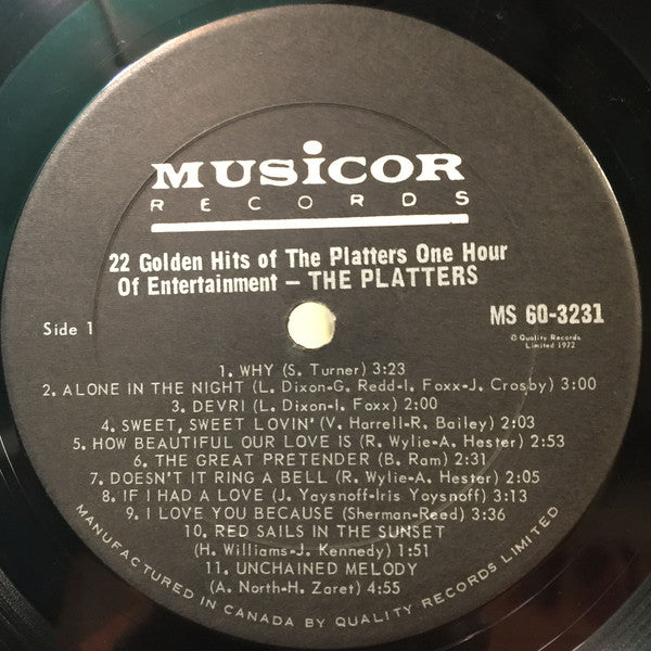 The Platters : 22 Golden Hits Of The Platters - One Hour Of Entertainment (LP, Comp)