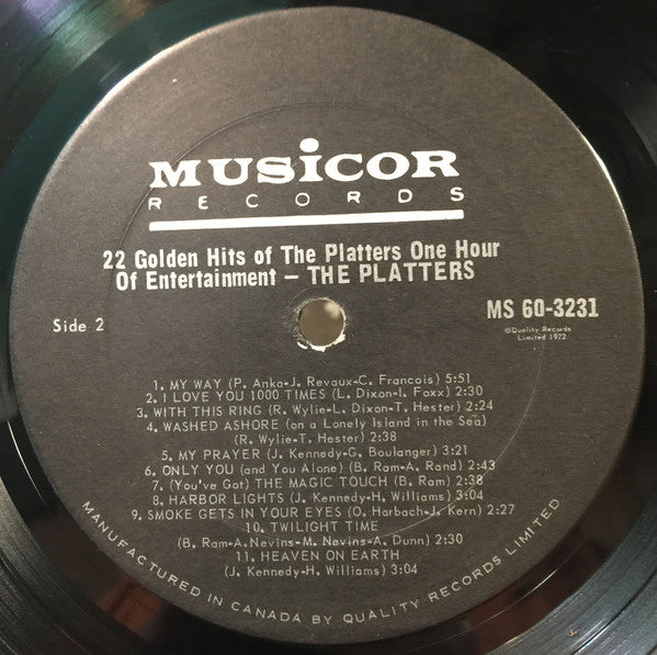 The Platters : 22 Golden Hits Of The Platters - One Hour Of Entertainment (LP, Comp)
