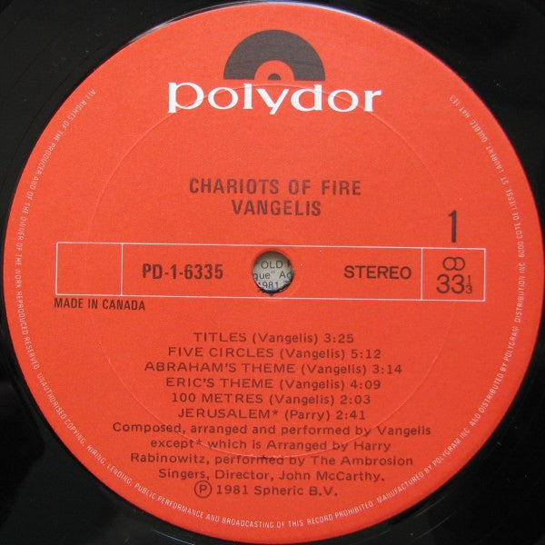 Vangelis : Chariots Of Fire (LP, Album)