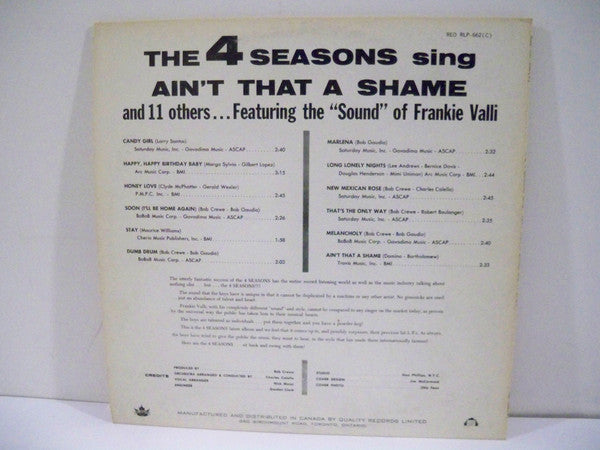 The Four Seasons : The 4 Seasons Sing Ain't That A Shame And 11 Others (LP, Album, Mono)