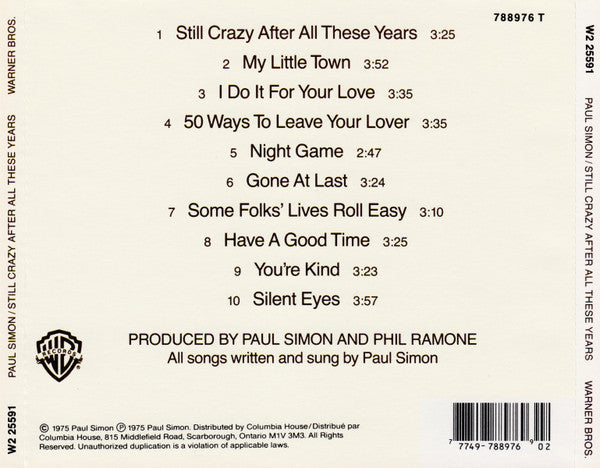 Paul Simon : Still Crazy After All These Years (CD, Album, Club)