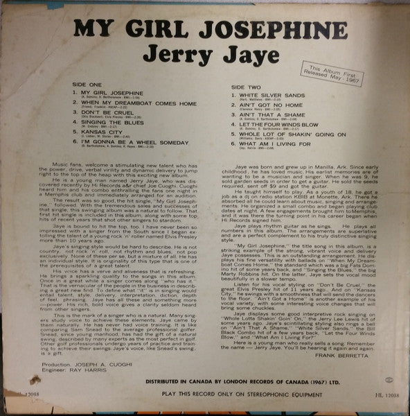 Jerry Jaye : My Girl Josephine (LP, Album, Mono)