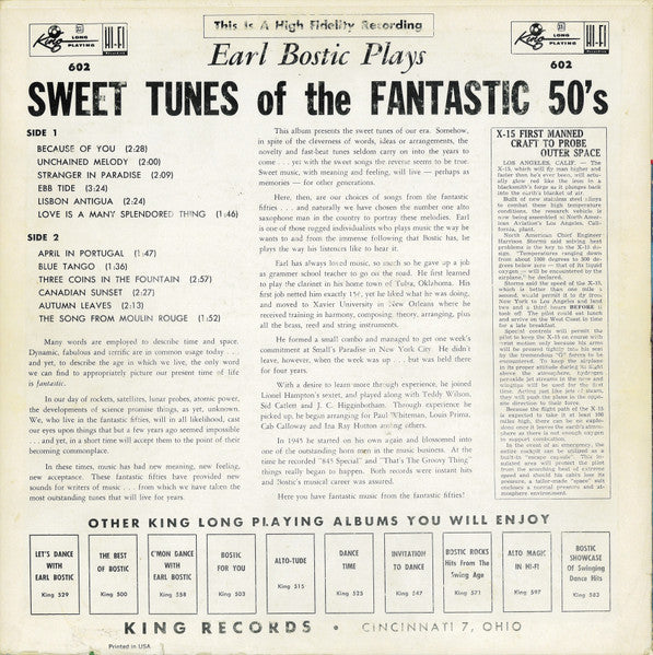 Earl Bostic : Earl Bostic Plays Sweet Tunes Of The Fantastic 50's (LP, Album, Mono)