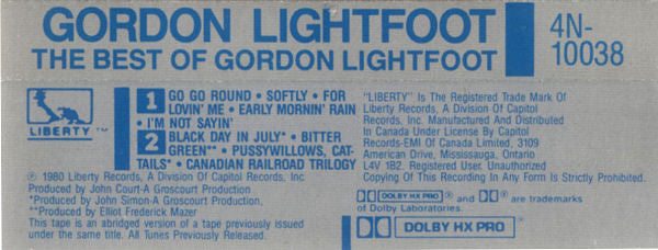 Gordon Lightfoot : The Best Of Gordon Lightfoot (Cass, Comp, RE, Dol)