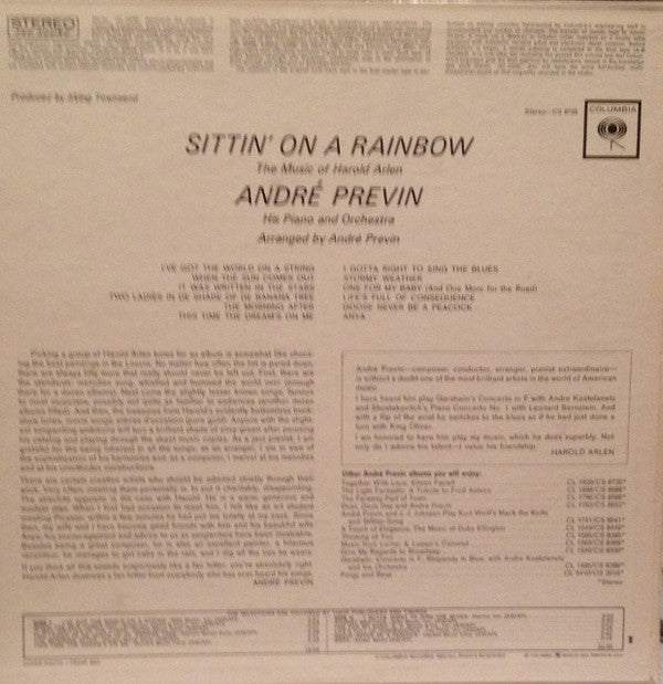 André Previn , His Piano And André Previn And His Orchestra : Sittin' On A Rainbow - The Music Of Harold Arlen (LP, Album)