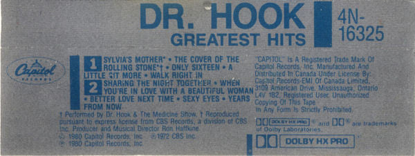 Dr. Hook : Greatest Hits (Cass, Comp, Dol)