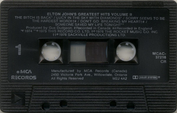 Elton John : Elton John's Greatest Hits Volume II (Cass, Comp, RE, ►'s)