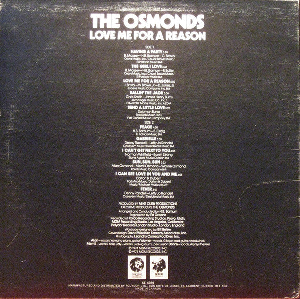 The Osmonds : Love Me For A Reason (LP, Album)
