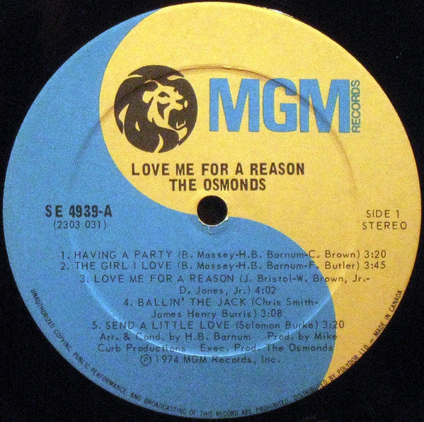 The Osmonds : Love Me For A Reason (LP, Album)