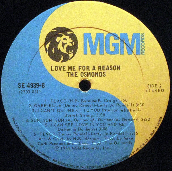 The Osmonds : Love Me For A Reason (LP, Album)