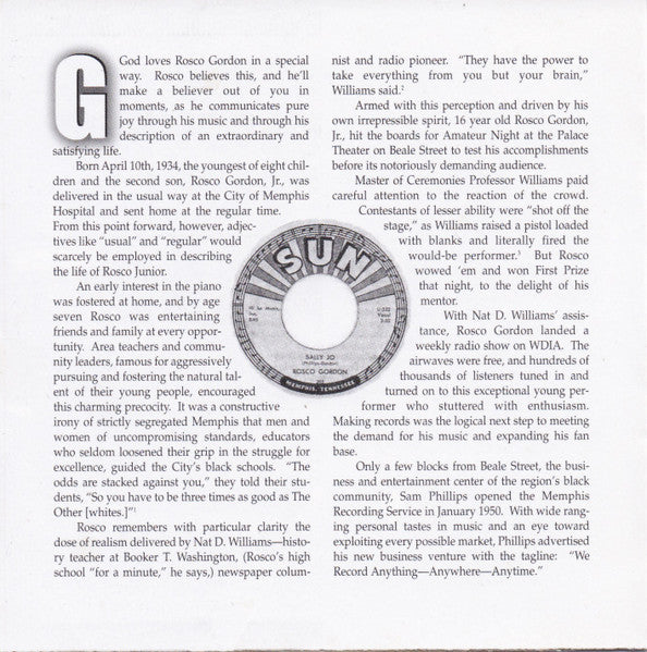 Rosco Gordon : Memphis Tennessee (CD, Album)