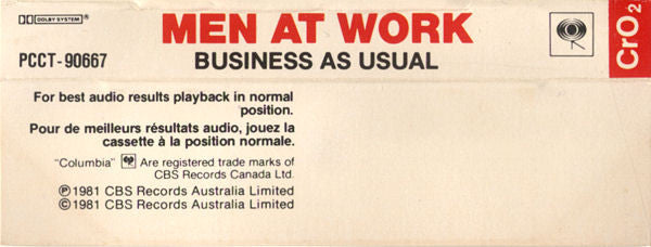 Men At Work : Business As Usual (Cass, Album, RE, Yel)