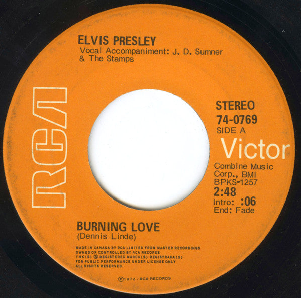 Elvis Presley : Burning Love (7", Single)