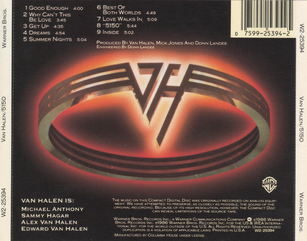 Van Halen : 5150 (CD, Album, Club, RE, PDO)