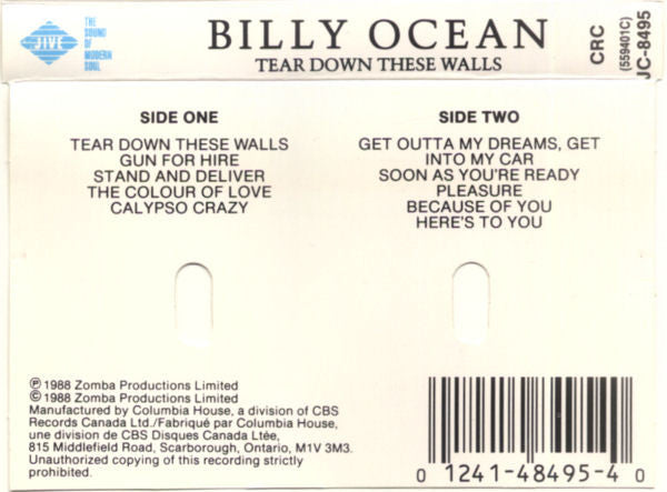 Billy Ocean : Tear Down These Walls (Cass, Album, Club, Dol)