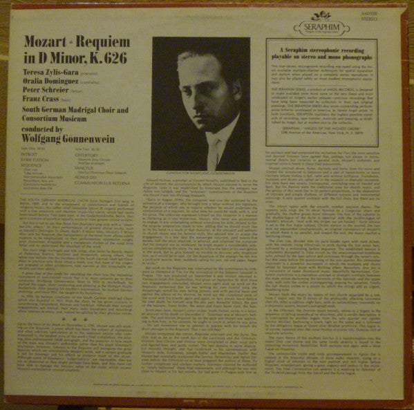 Mozart* - Teresa Żylis-Gara • Oralia Dominguez • Peter Schreier • Franz Crass • South German Madrigal Choir* • Consortium Musicum (2) Conducted by Wolfgang Gönnenwein : Requiem In D Minor, K. 626 (LP)
