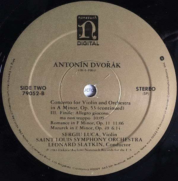 Saint Louis Symphony Orchestra, Antonín Dvořák, Sergiu Luca, Leonard Slatkin : Violin Concerto / Romance in F Minor / Mazurek in E Minor (LP, Album)