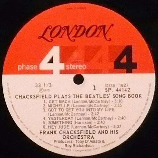 Frank Chacksfield & His Orchestra : Chacksfield Plays The Beatles' Song Book (LP, Album)